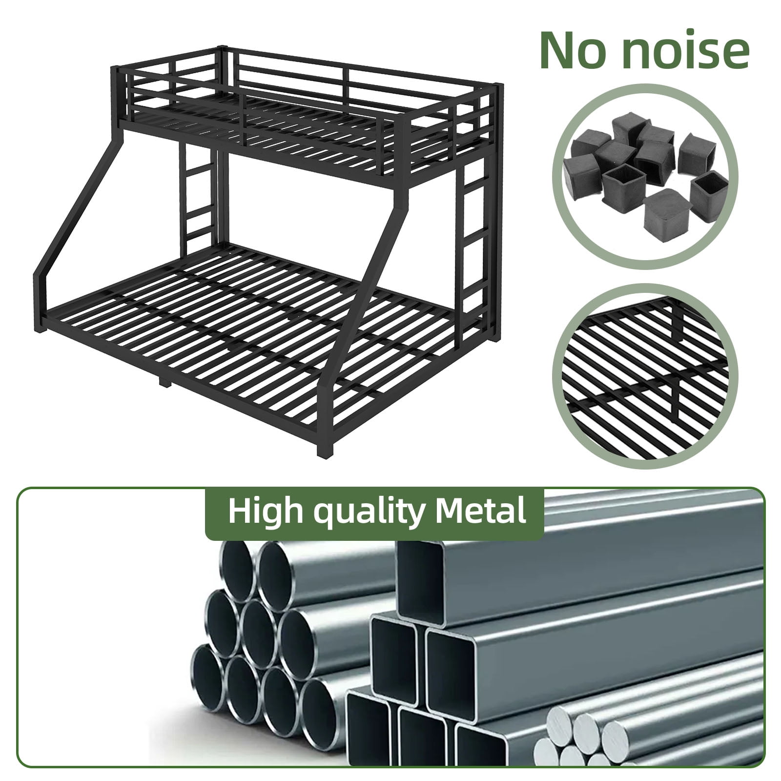Miniyam Twin XL Over Queen Metal Bunk Bed Frame with Guardrail and Dual Ladders, Heavy-Duty Steel, Black