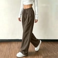 thumbnail image 5 of Women's Corduroy Wide Leg Long Pants Elastic Drawstring Waist with Pockets Soft Stretchy Loose Fit Casual Full Length Trousers for Fall Winter Brown, 5 of 7