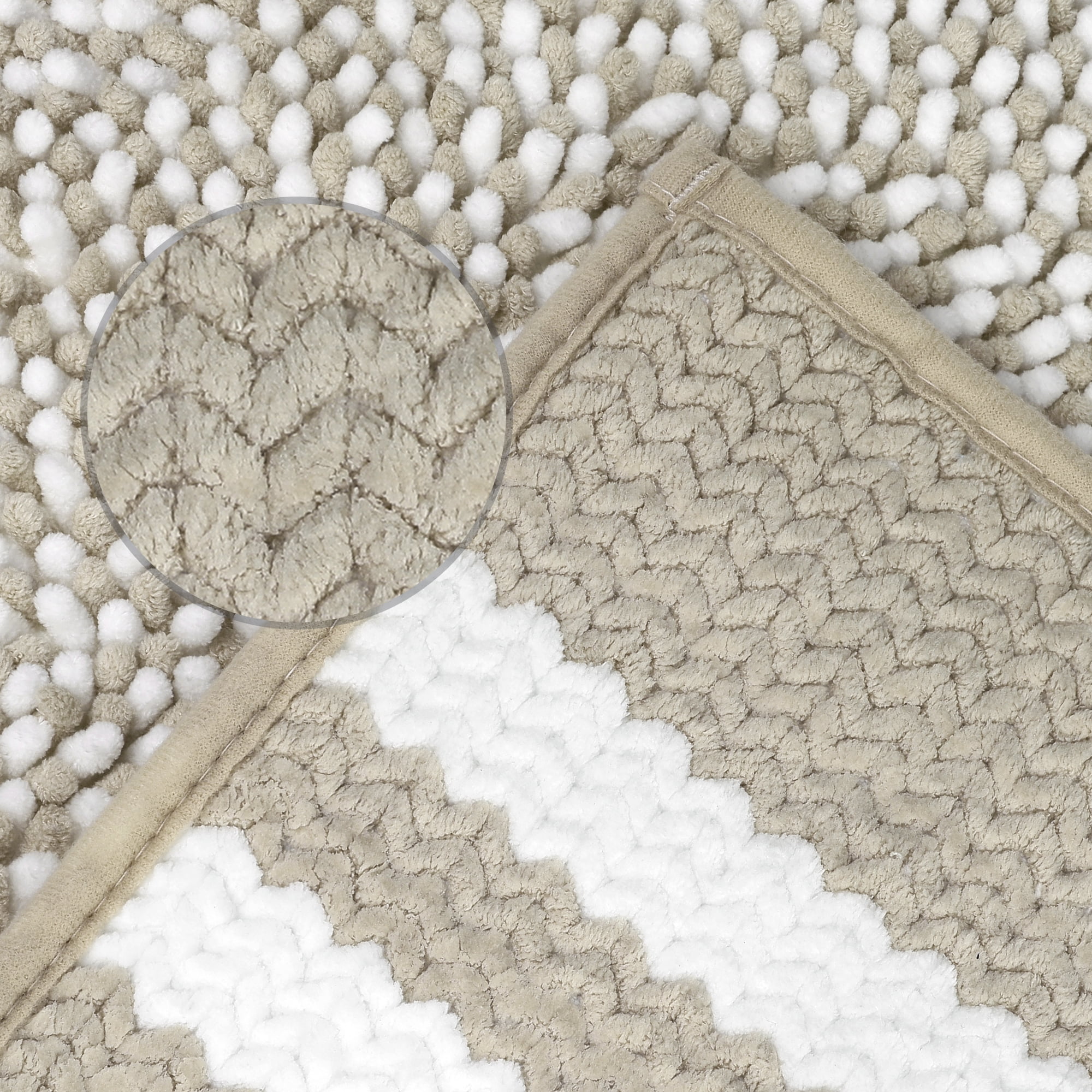 Unique Bargains Striped Chenille Bathroom Rug with Edges Non-Slip Bathroom Floor Mat Khaki 20" x 32"