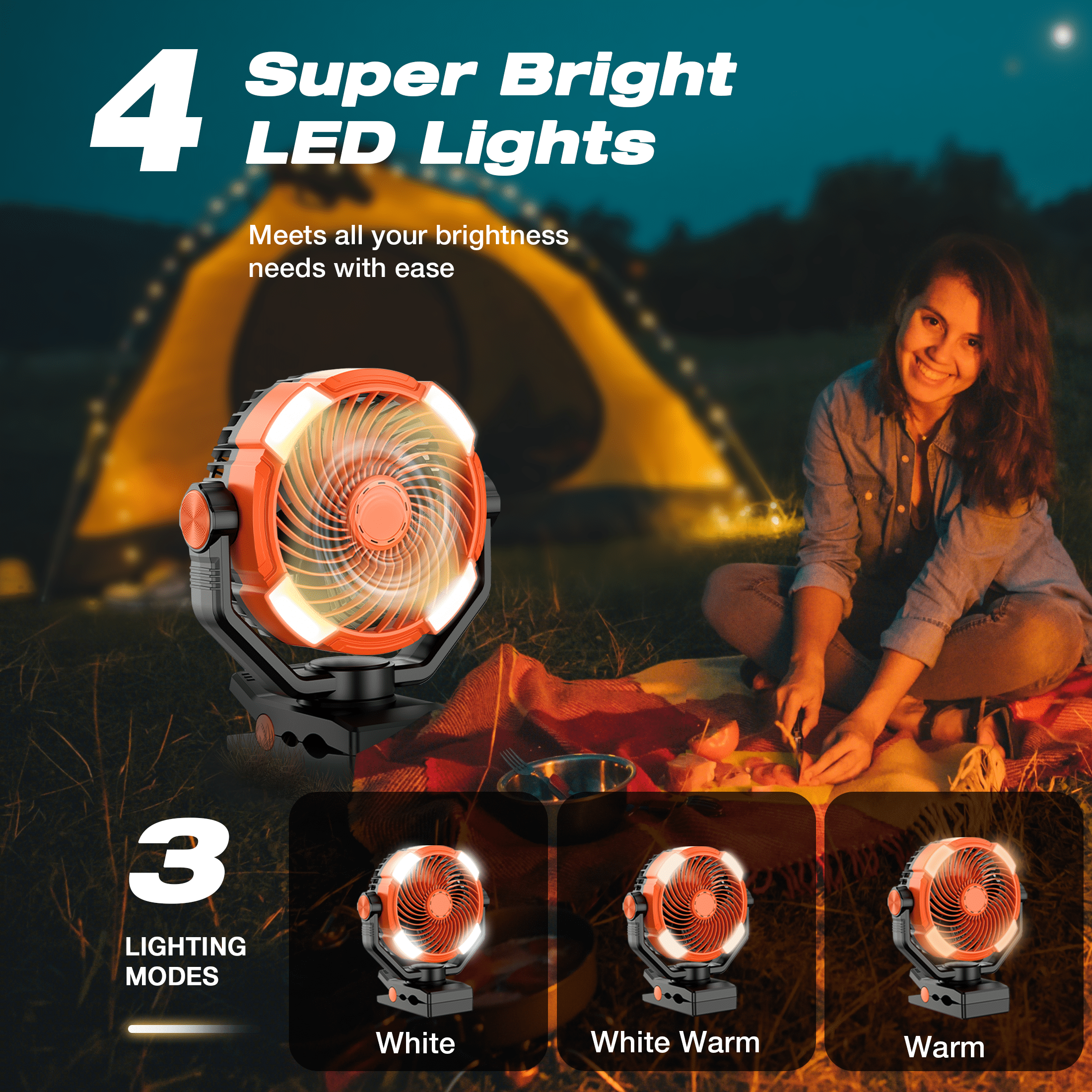 Camping Fan Rechargeable, Desk Fan 20000mAh Large Battery Clip Fan, 4 Speed Portable Fan with Remote, Battery Operated Fan with LED Light and Hanging Hook, Cordless Fan for Tent Picnic Outdoor