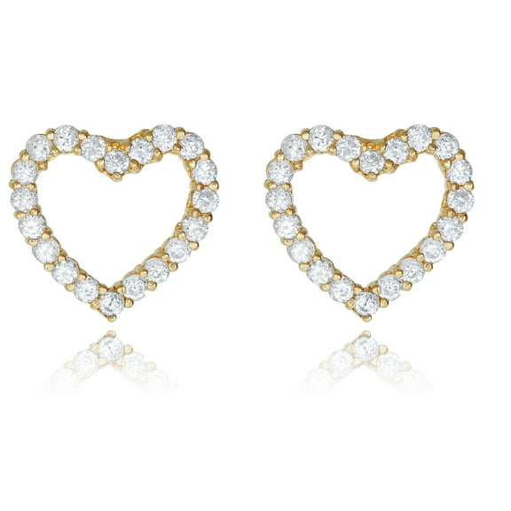 AVORA 10K Yellow Gold Open Heart Simulated Diamond CZ Stud Earrings