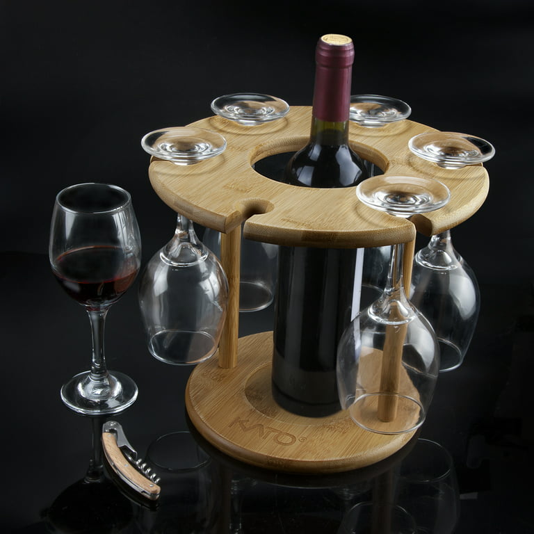 Wine Glass Drying Rack and Bottle Holder, Wooden Wine Storage Glasses Hook Stand Organizer Tray with A Free Wooden Corkscrew Opener, Size: 2, Beige
