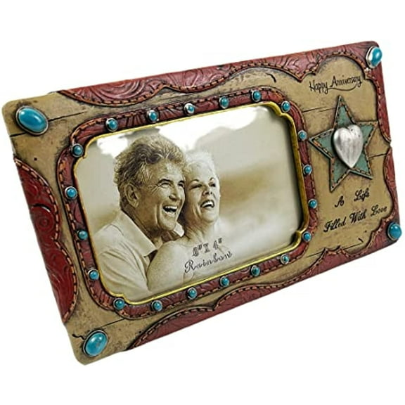 Urbalabs Western Happy Anniversary A Life With Love Photo Frame Country Decor Picture Frame 6" x 4" Rustic Gifts Farmhouse Picture Frames Standing 6x4 Elaborate Picture Frame