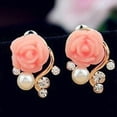 thumbnail image 4 of UDIYO 1 Pair Ear Stud Rose Flower Shape Versatile Alloy Faux Pearl Rhinestone Rose Earrings for Women, 4 of 6