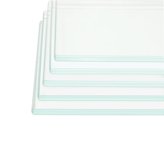 12" W x 30" L - Tempered Rectangle Glass Shelf Without Frame (5 Pieces Set) - 3/16" Thick -Pencil Polished