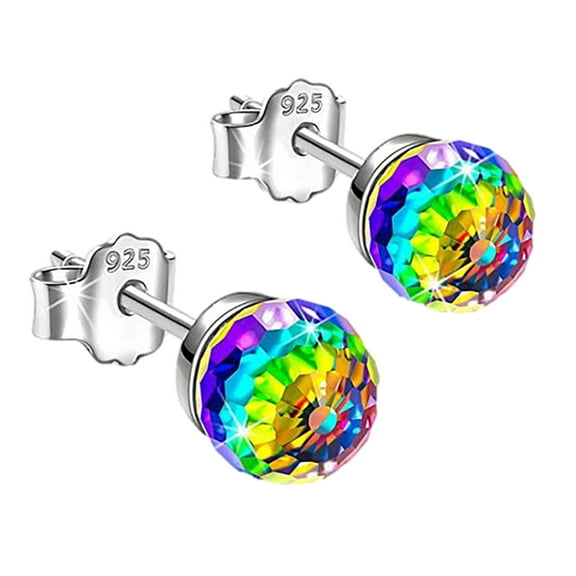 CILENON 925 Sterling Silver Stud Earrings for Women Hypoallergenic Stud Earrings with Cubic Zirconia for Women Dainty Jewelry Gifts for Birthday Christmas(Multicolor,One Size)