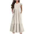 thumbnail image 1 of WRKEKC Robe Maxi pour Filles, Robe Décontractée d'Été pour Filles, Robe d'Été à Manches Courtes Col Rond Couleur Unie 8-9 Ans, 1 of 7