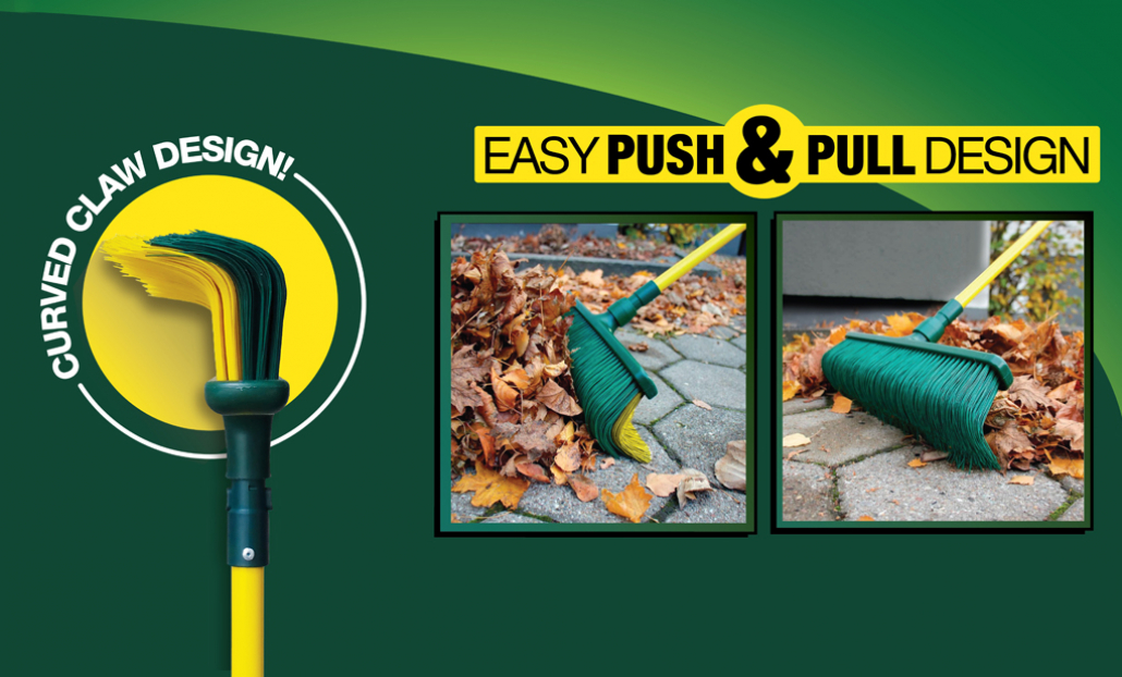 Clawbroom&reg; - Combination Broom and Rake, Easy Push & Pull Design, Use on Stairs and Uneven Surfaces, As Seen on TV