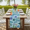 thumbnail image 4 of Teal Conch Coastal 108 Inch Table Runner, Summer Beach Shell Starfish Ocean Farmhouse Dresser Scarf Cotton & Linen Tablerunner for Dining/Kitchen Island/Holiday Party Décor 13" x 108", 4 of 9