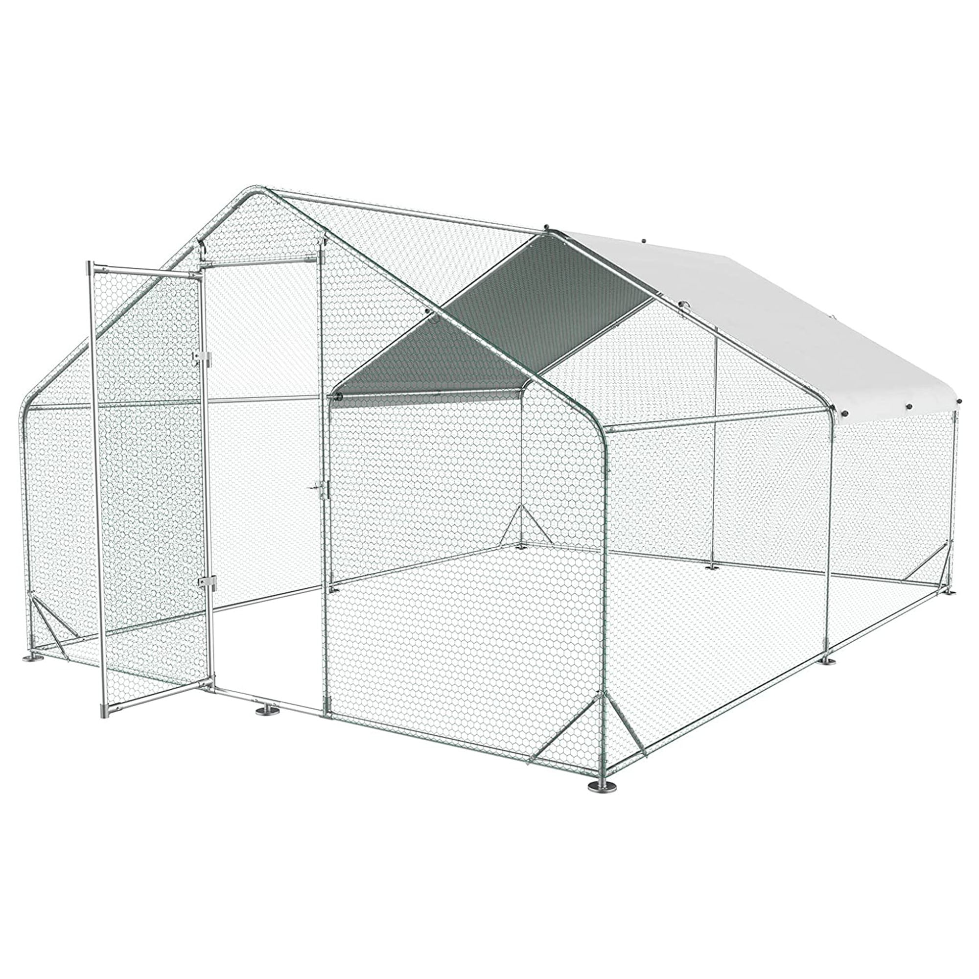 Pefilos 13'L Outdoor Large Chicken Coop, Walk-in Metal Poultry Cage Hen Run House Rabbits Habitat Pen with Waterproof and Anti-Ultraviolet Cover, Silver Pefilos 13'L Outdoor Large Chicken Coop, Walk-in Metal Poultry Cage Hen Run House Rabbits Habitat Pen with Waterproof and Anti-Ultraviolet Cover, Silver