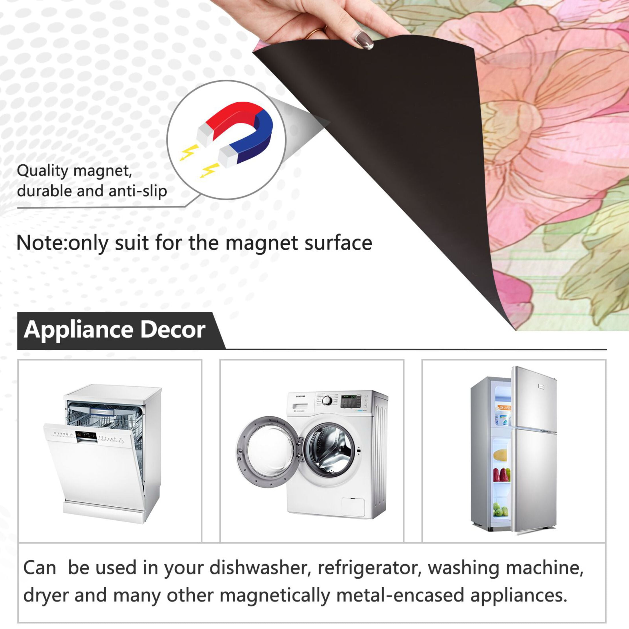 Dishwasher Magnetic Refrigerator Magnet Cover Sticker Home Decorative 23"x26" Roses and Peonies