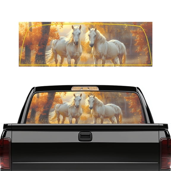 chaqlin White Horses Camo Rear Window Decals for Trucks - Back Window Decals Fit Most Pickup Trucks SUV, Back Window Decal for Car Personalized Decoration (66x22 in)