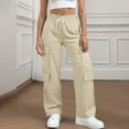 thumbnail image 2 of Kilaqueen Solid Color Womens Cargo Pants Casual Trendy Elastic Waisted Wide Leg Work Lounge Pants with Pockets Drawstring Baggy Hiking Pants, 2 of 9