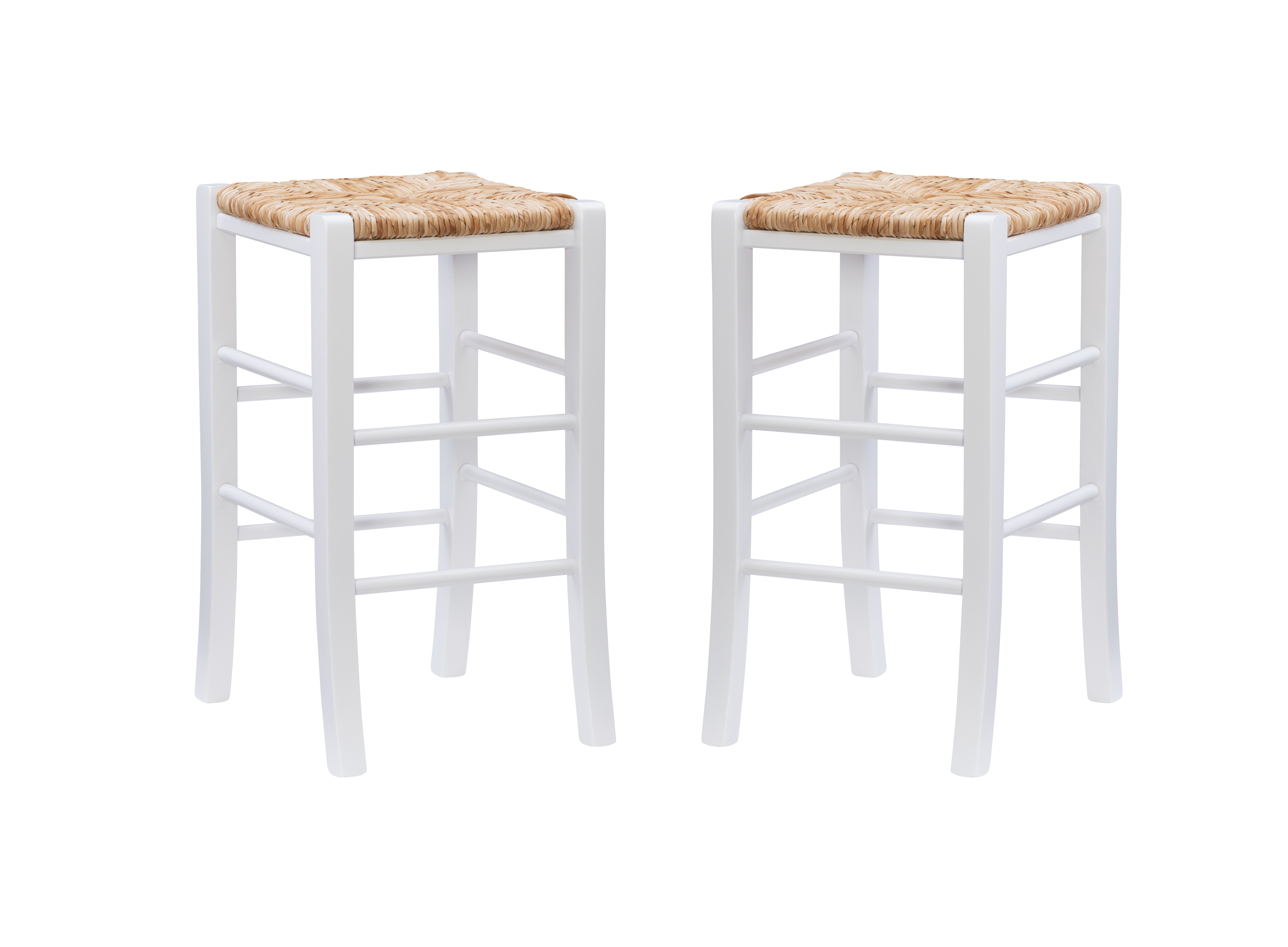 Linon Ivica Backless Wood Counter Stool, 24.4" Seat Height, White Finish with Natrual Handwoven Rush Seat