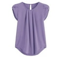 thumbnail image 3 of Women's Casual Round Neck Pleated Top Short Sleeve Keyhole Back Chiffon Blouse, 3 of 5