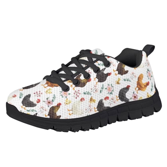 Chririnla Girls Chicken Floral Shoes Size 10.5 Big Kid Athletic Sport Causal Shoes Lightweight Knitted Mesh Slip on Running Tennis Lace Up Sneakers Non-Slip