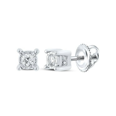 Macey Worldwide Jewelry 10k White Gold Mens Diamond Stud Earrings 1/10 Ctw