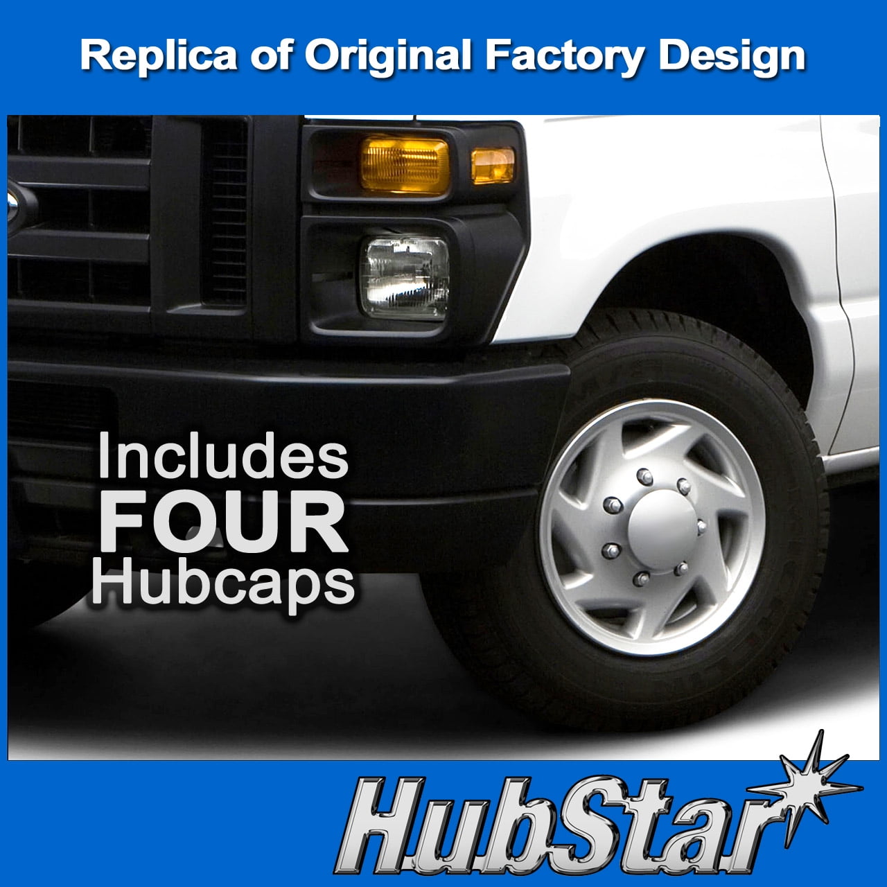 HubStar Hubcap for Ford Van 1998-2023, Premium Heavy-Duty Replacement 16-inch Wheel Cover (4 Pieces)