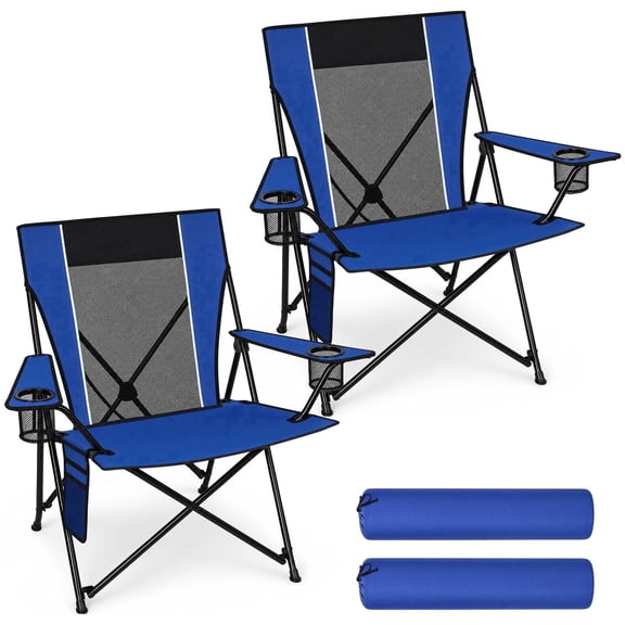 SUNSPIRE 2 Pack Outdoor Camping Chairs Lightweight Foldable Steel Frame with Side Pocket 2 Cup Holders Breathable Mesh Back Carry Bag Blue