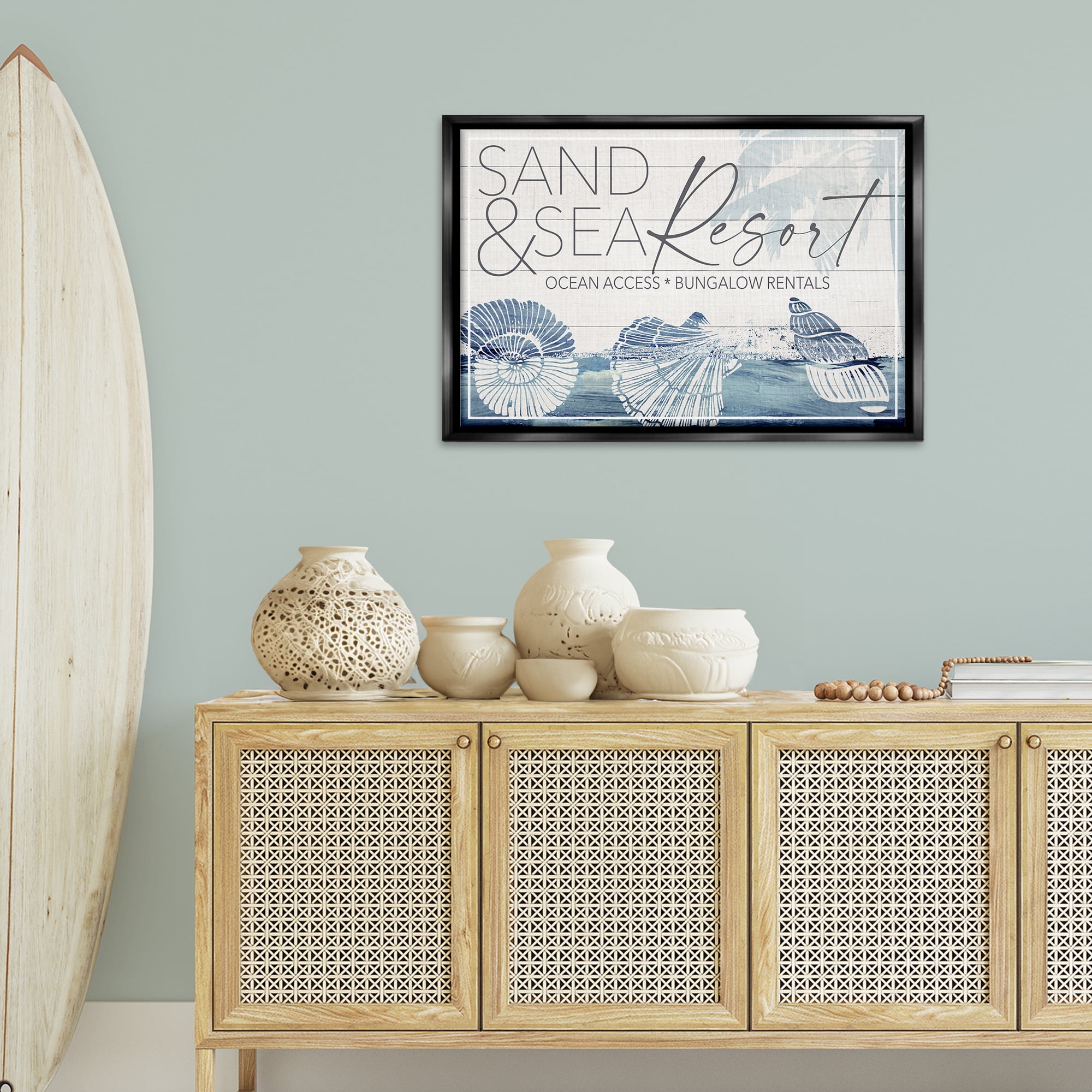 Stupell Industries Sand & Sea Resort Nautical & Beach Painting Black Floater Framed Canvas Art Print Wall Art, 31 x 21
