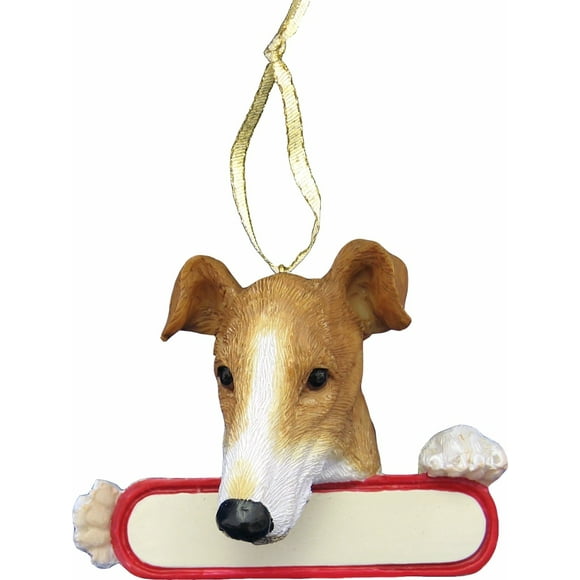 Greyhound Ornement Tan et Blanc "Amis du Père Noël" avec Plaque Nominative Personnalisée un Grand Cadeau pour les Amateurs de Lévriers
