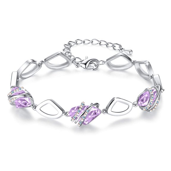 Leafael Wish Stone Link Charm Bracelet with Alexandrite Light Purple Birthstone Crystal for June, Silver-tone, 7" 2"