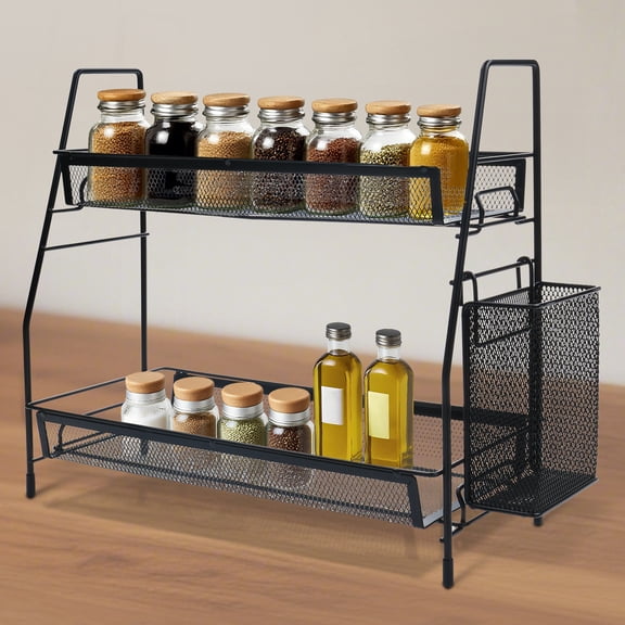 GARGENTOL Countertop Organizer, Black Double Metal Shelf for Kitchen Spice Rack, Make Up Rack, Bathroom Counter Organizer, Sink Organizer