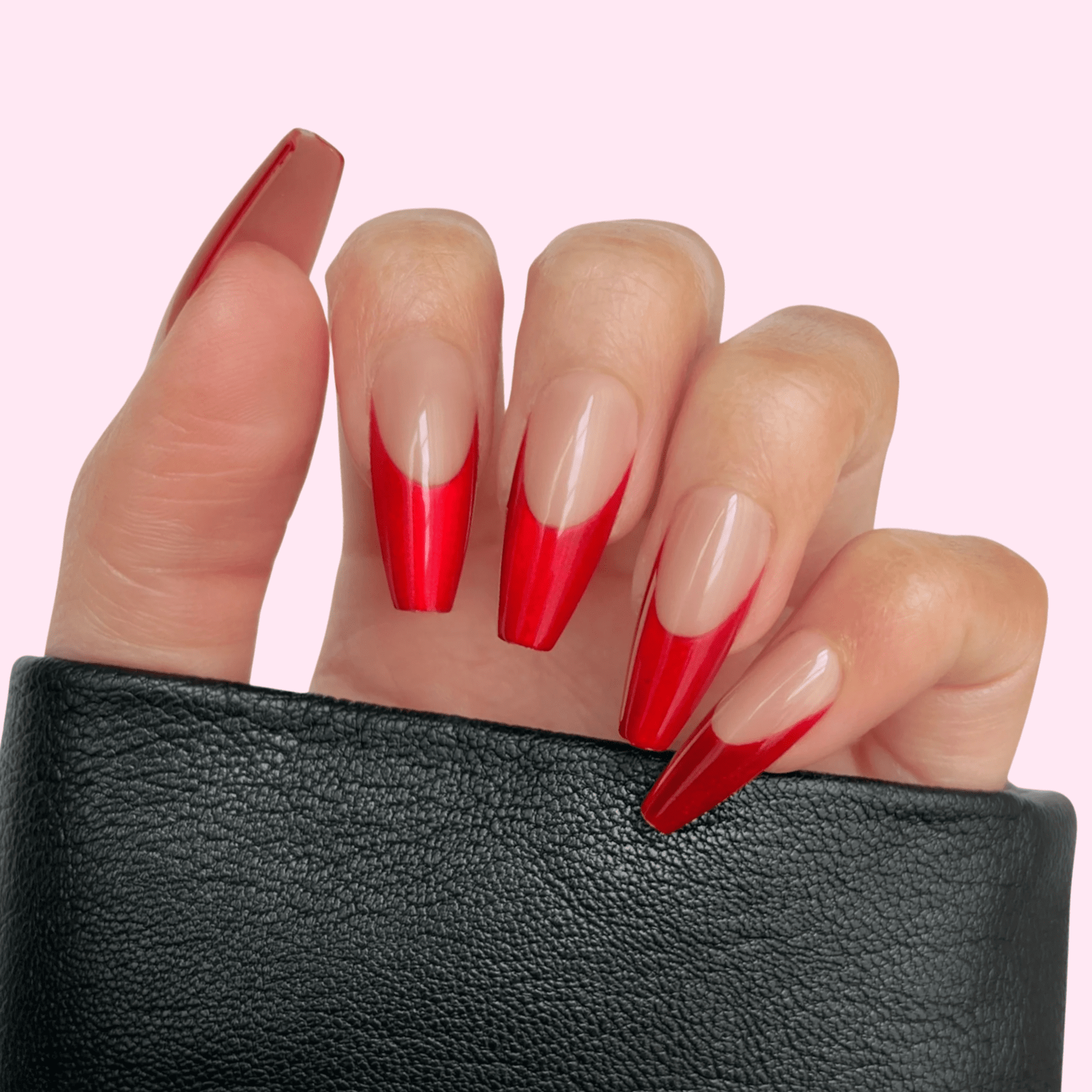 PaintLab Long Sleek Coffin Press On Nails, Red Chrome, 30 Count