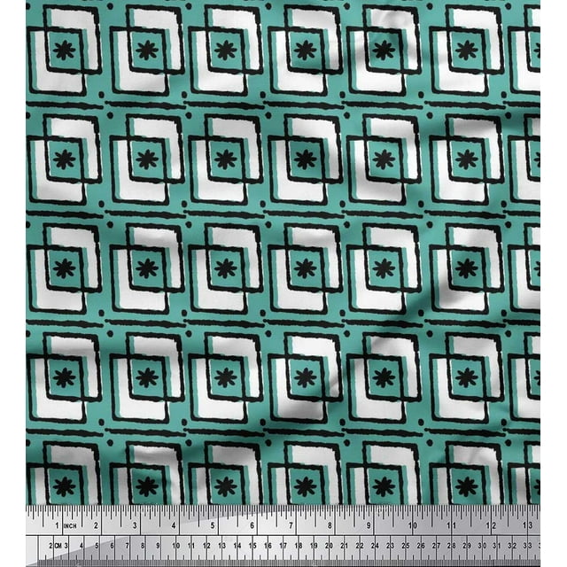 Soimoi Japan Crepe Satin Fabric Square & Floral Block Decor Fabric Printed Yard 42 Inch Wide