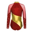 thumbnail image 4 of Nyeemya Women's Rhinestone Ballet Dance Leotard Long Sleeve Gymnastics Bodysuit Figure Skating Top Burgundy&Gold XL, 4 of 5