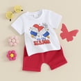thumbnail image 2 of Bagilaanoe 4th of July Outfits for Toddler Baby Boys Short Sleeve Letter Print T-Shirts Tops + Shorts 6M 12M 18M 24M 3T Kids Independence Day Clothes 2pcs Short Pants Set, 2 of 8