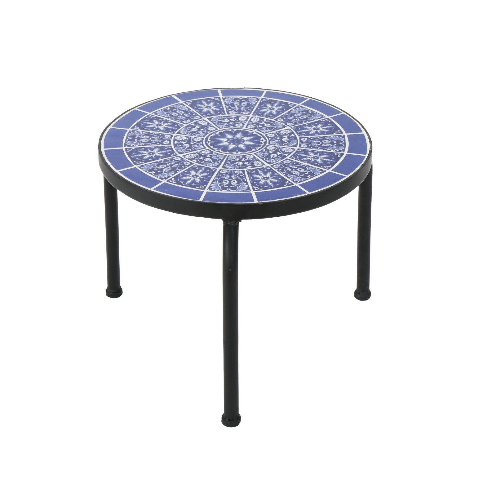 Slate Ceramic Tile Patio Side Table