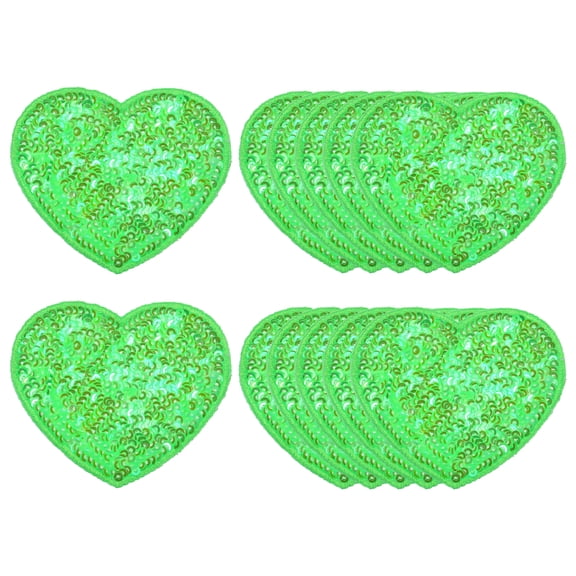 12 Pcs Sequin Heart Iron on Patches, 2.7 x 2.4 Inch Embroidery Sequin Patches for Clothing Repair, Deep Fluorescent Green