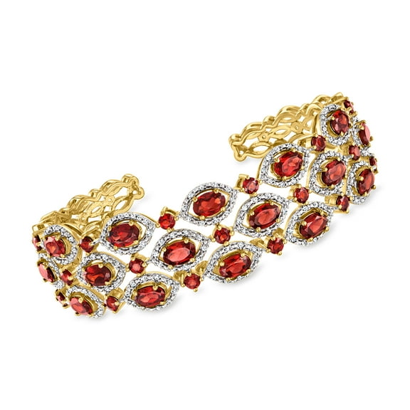 Ross-Simons 8.30 ct. t.w. Garnet and .90 ct. t.w. White Zircon Cuff Bracelet in 18kt Gold Over Sterling, Women's, Adult