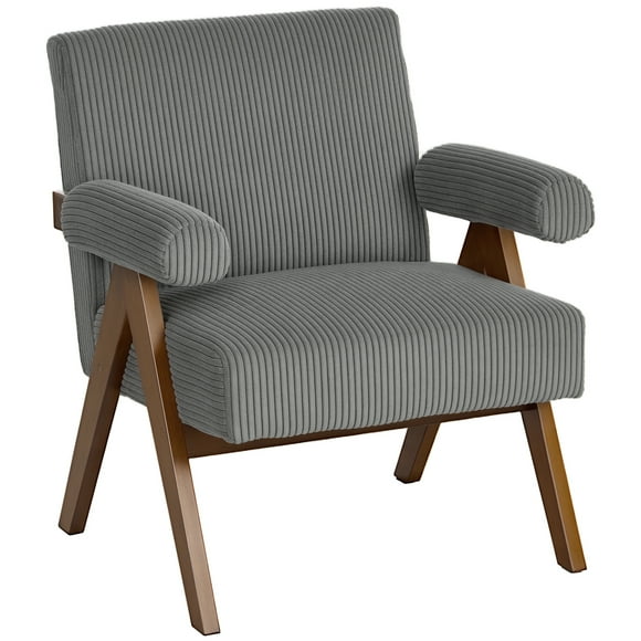 HOMCOM Fauteuil d'Appoint en Velours Côtelé avec Siège Grand et Accoudoirs Rembourrés Gris Foncé