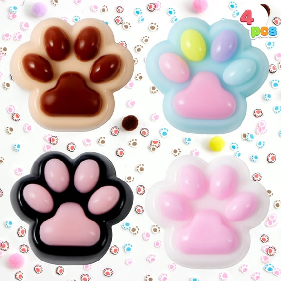 Joyfy 4 Pcs Taba Squishy Paw Squishy Fidget Toys for Adults Colorful Kawaii Fufu Squishies for Kids, Soft Squeeze Stress Relief Gifts for Birthday
