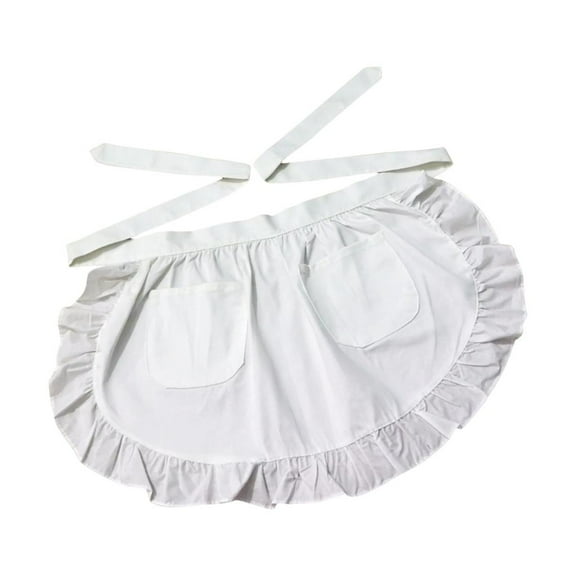 YIEMEEN Vintage Waist Apron for Women with Ruffled Frilly Edges and Pockets Long Strap Half Apron for Cooking and Themed Parties