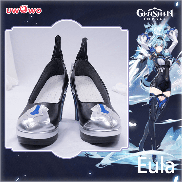 QUWEI Eula Chaussures de Cosplay Jeu Genshin Impact Cosplay Bottes à Talons Hauts