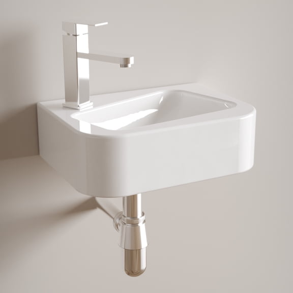 LiviNest Wall Mounted Bathroom Sink: 14x10 Inch Ceramic Vessel Vanity - Space Saving Modern Rectangular Design for Small Apartments & Powder Rooms with Faucet & Drain Included