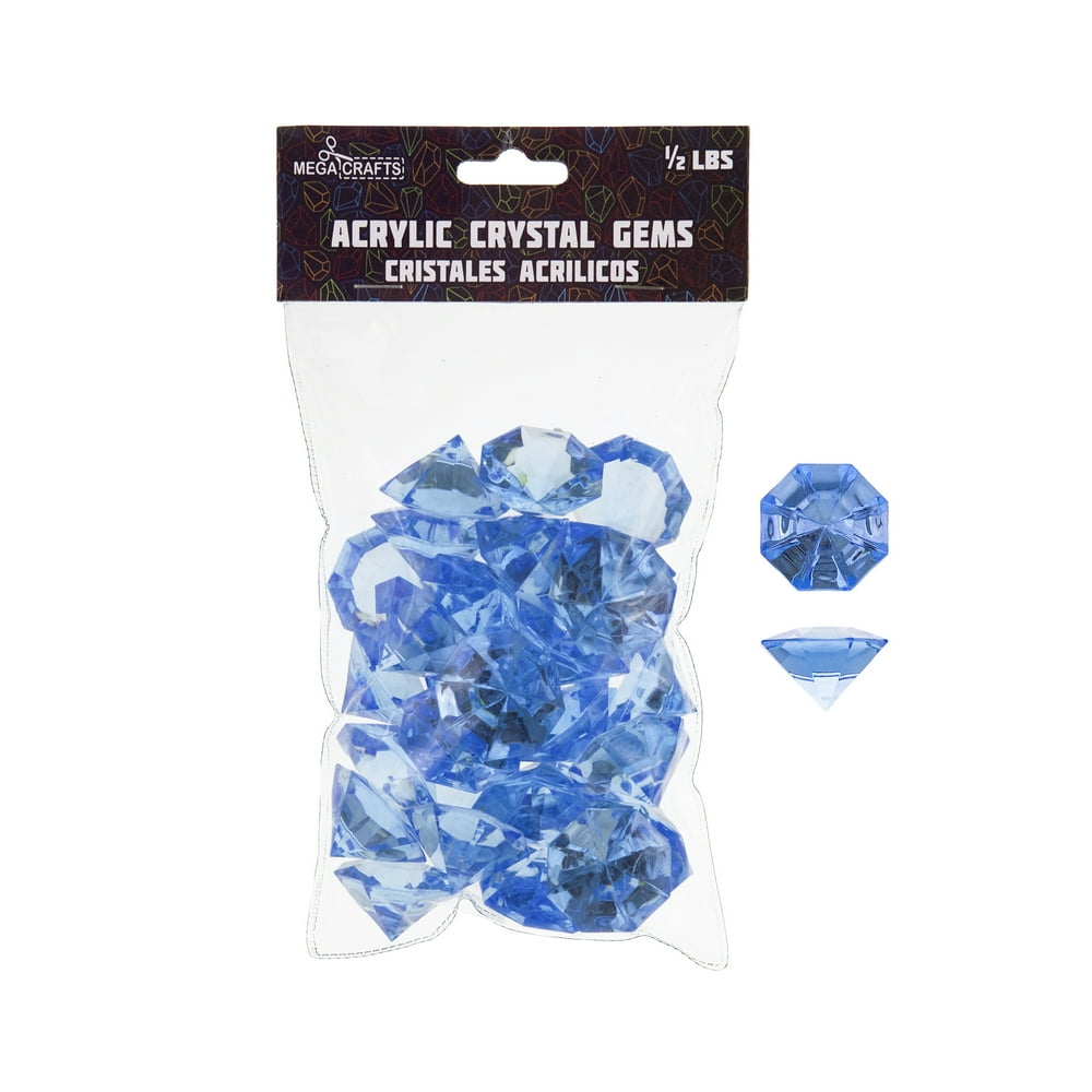 Mega Crafts 1/2 lb Acrylic Large Diamonds Blue Plastic Glass Gems