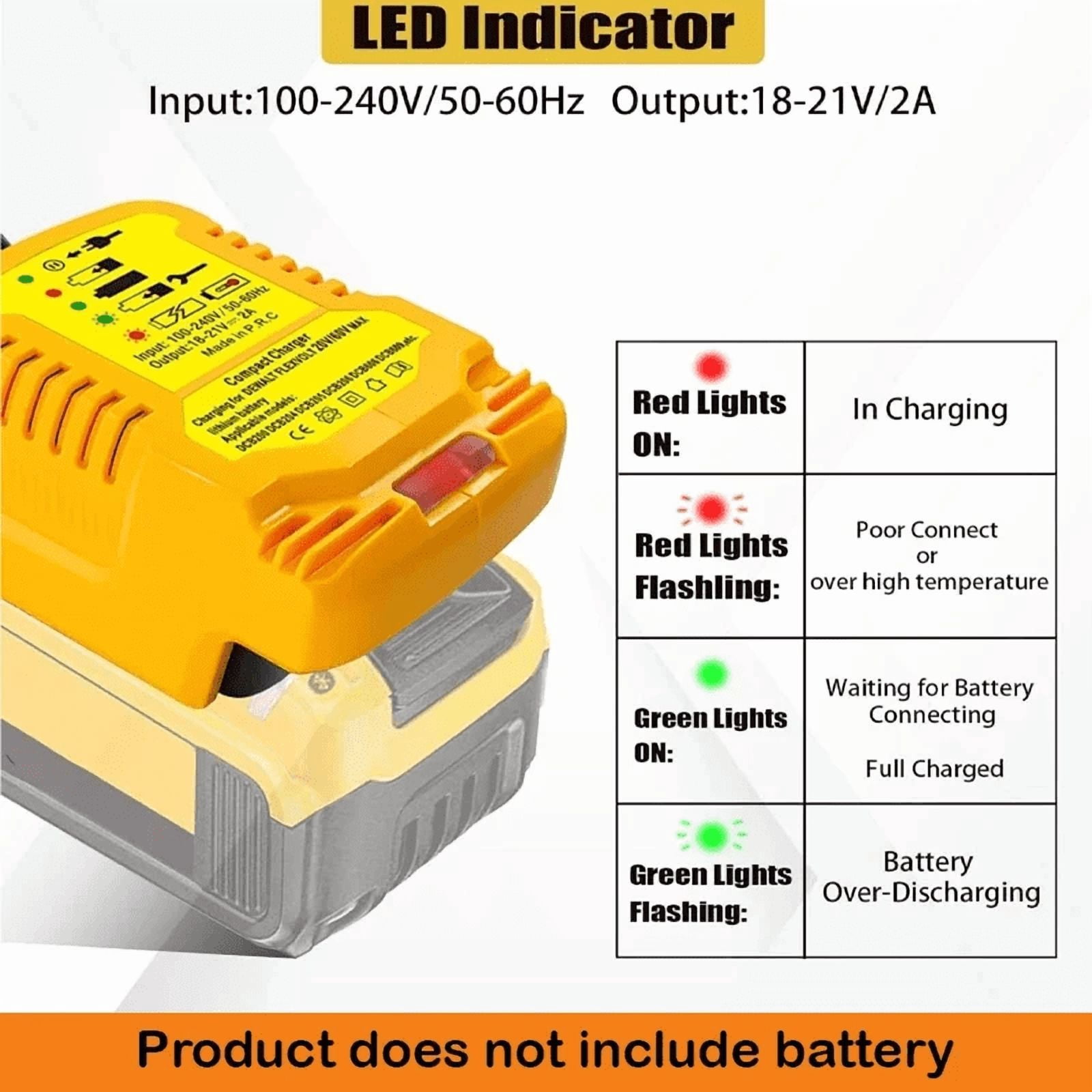 US plug Charger For De*walt 20V/60V Li-ion Battery DCB181 DCB180 DCB200 Portable Mini Fast Charger with LED Indicator