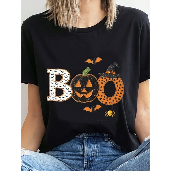 BOO With Halloween Motifs Women's Plus Size Sports Short Sleeve T-Shirt