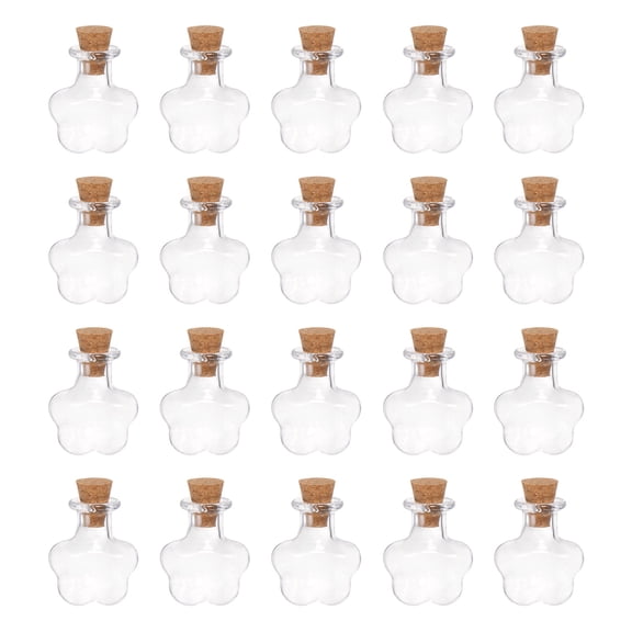 Mini Glass Bottles with Cork Plum Blossom Shape Wishing Bottle, 20 Pieces