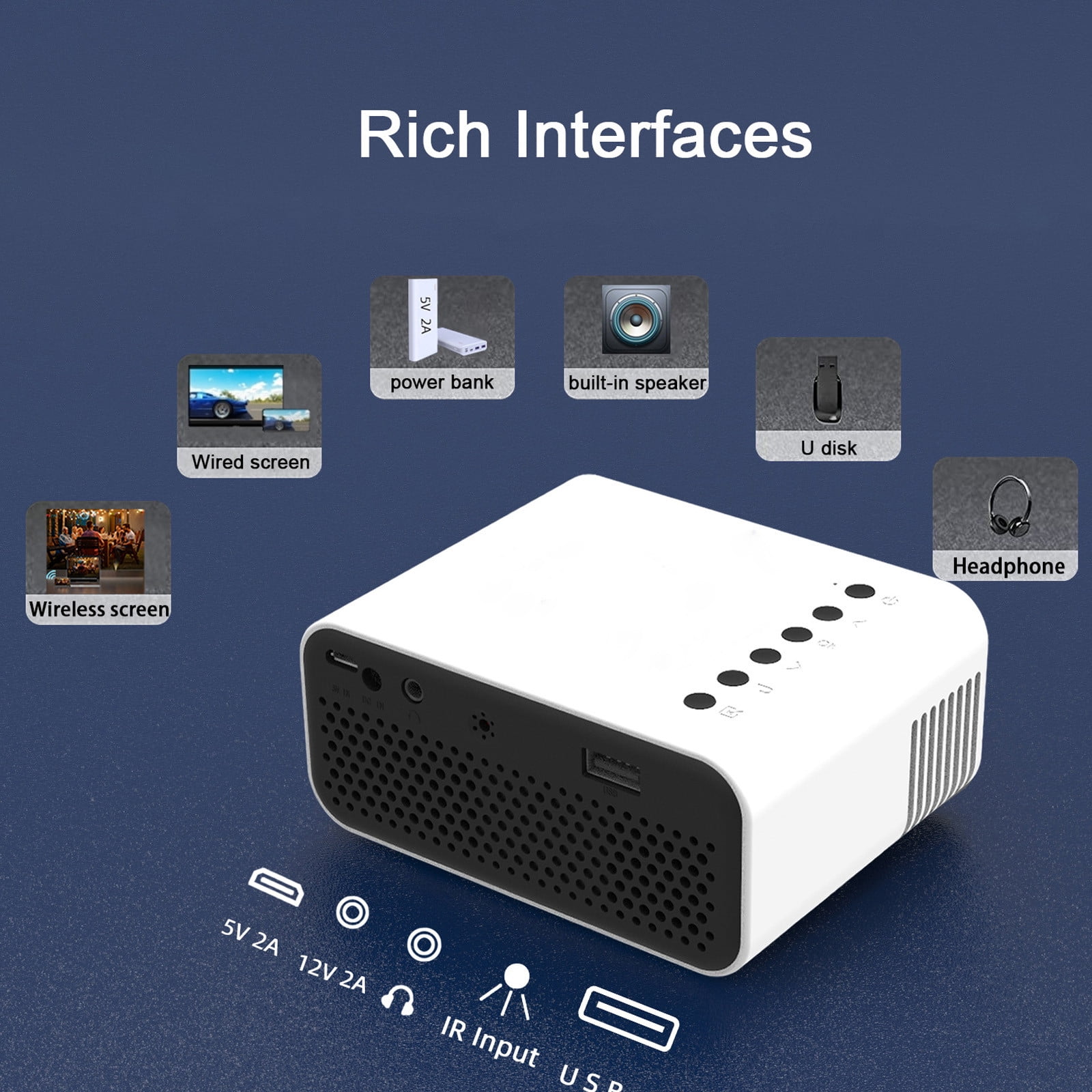 Mini Projector, HD Portable Projector, 30000+ Hours Lifespan, Movie Projector Compatible with Smartphone Tablet TV Laptop HDMI, Perfect for Indoor Outdoor Use