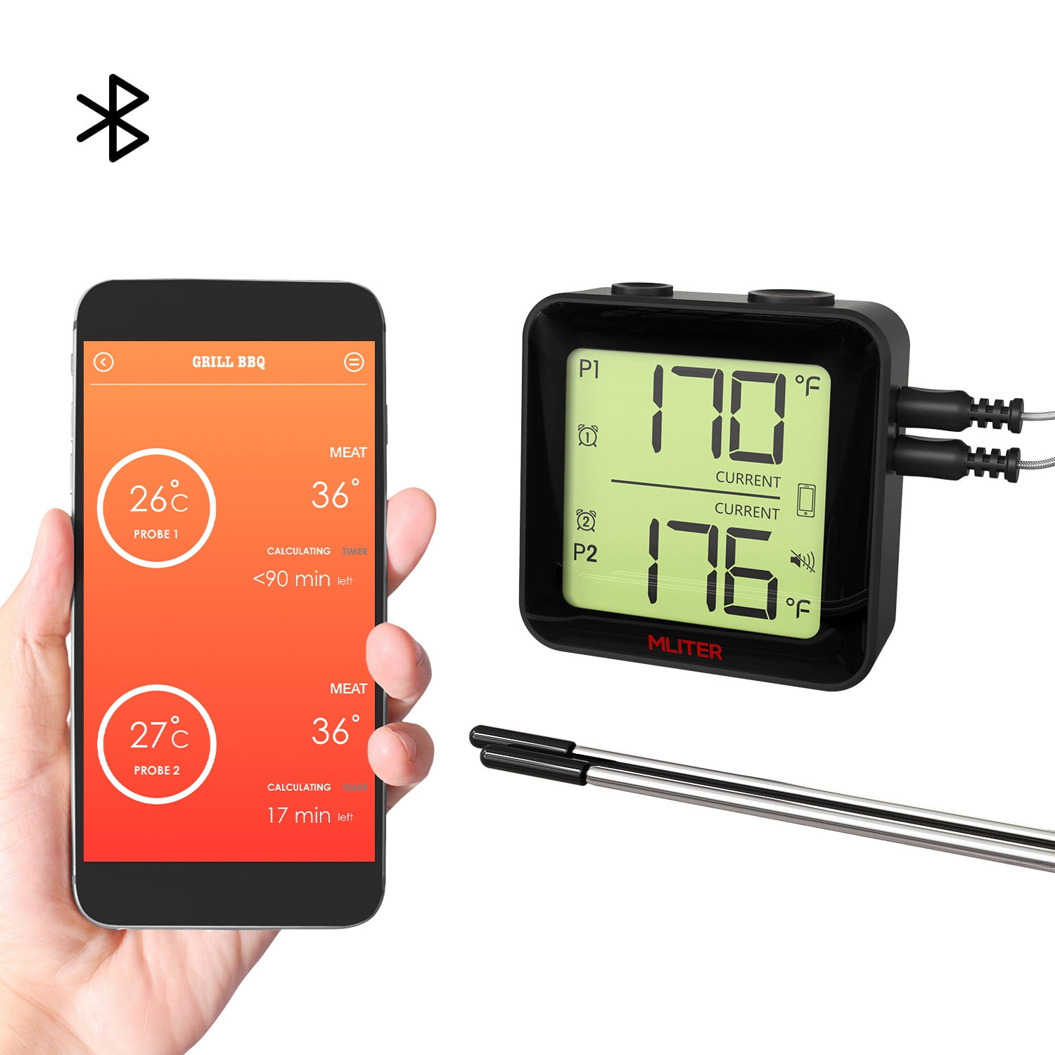 Mliter Bluetooth Wireless Remote Cooking Double Probes Meat Thermometer