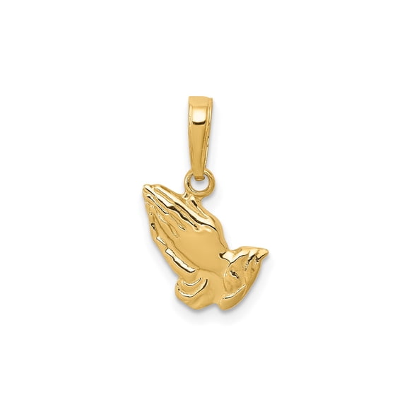 10k Yellow Gold Praying Hands Pendant for Men or Women, Religious Christian Symbol Necklace, Spiritual Faith Jewelry Charm for Devotion and Prayer