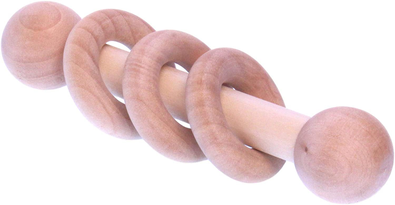 Amish-Made Wooden 3-Ring Baby Rattle Toy - Unfinished Wood - 5' Long