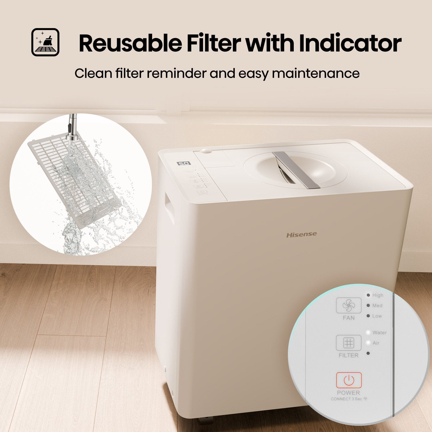 Hisense 50 Pint Lift-Up Dehumidifier with Pump in White - Built-In Pump, ALDH50KP26
