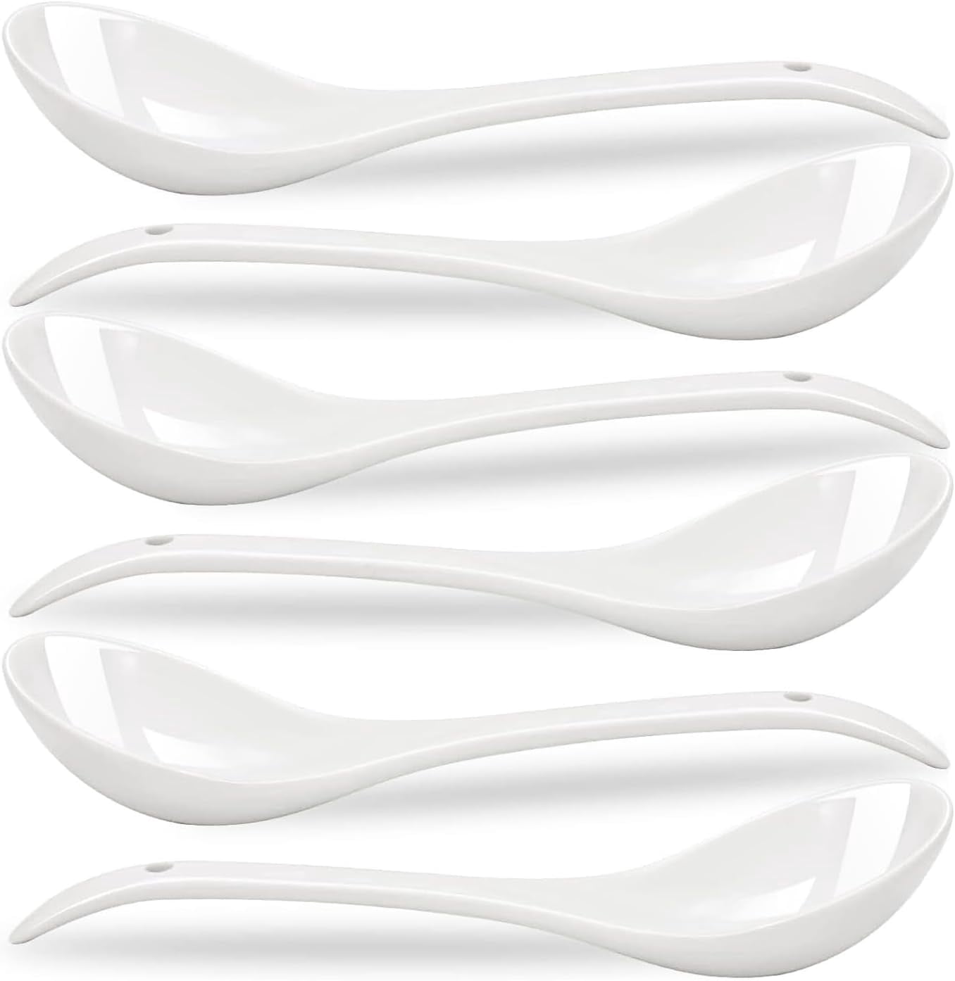 Juego De 6 Cucharas Soperas Negras De Melamina – Diseño De Una Pieza, Aptas Para Lavavajillas, Irrompibles, Ideales Para Ramen, Pho, Sopa, Arroz Y Fideos