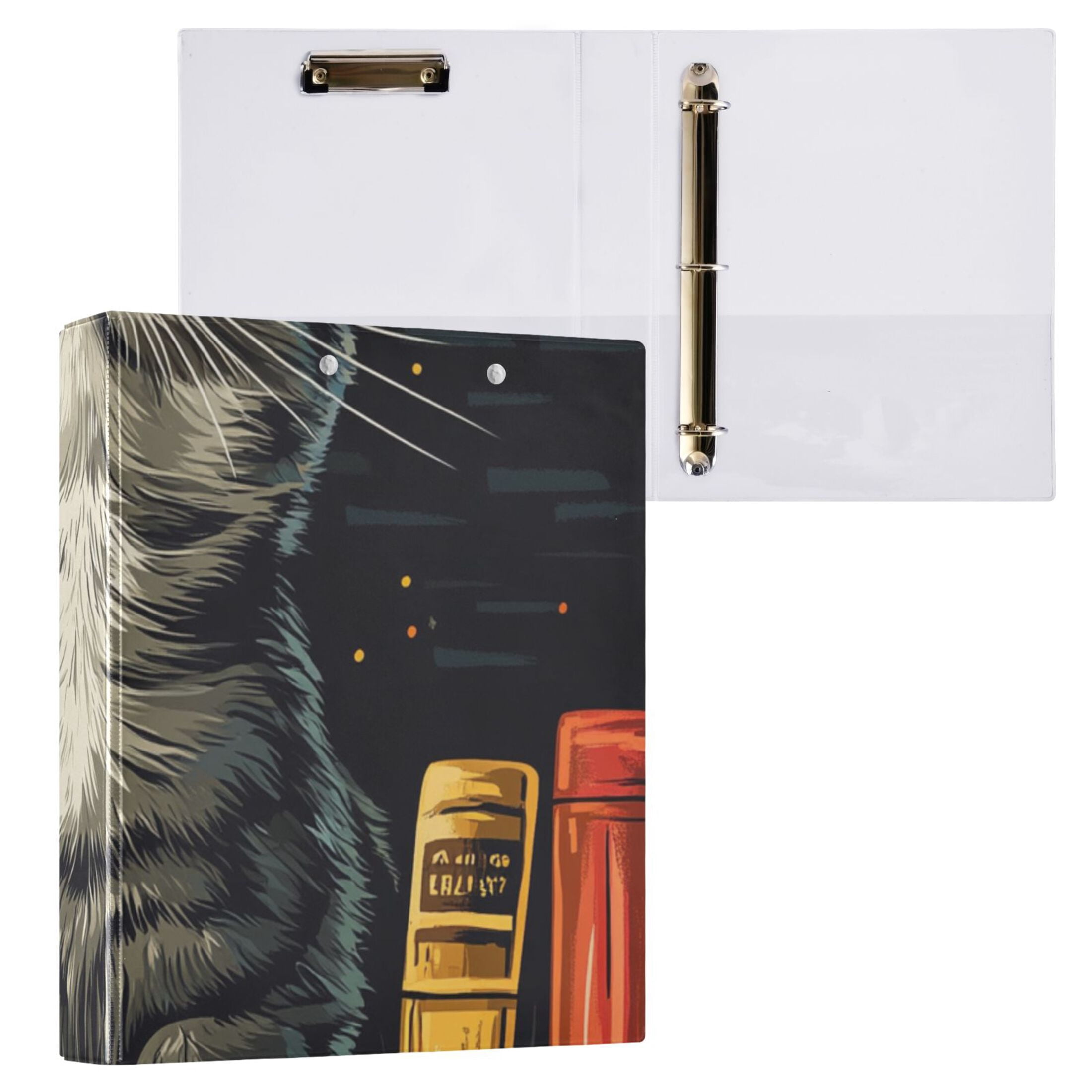 Cat Books 3 Ring Binders 1.5 inch Hardcover File Folders with Interior Pockets A4 Size Organizer for School Office Hospital